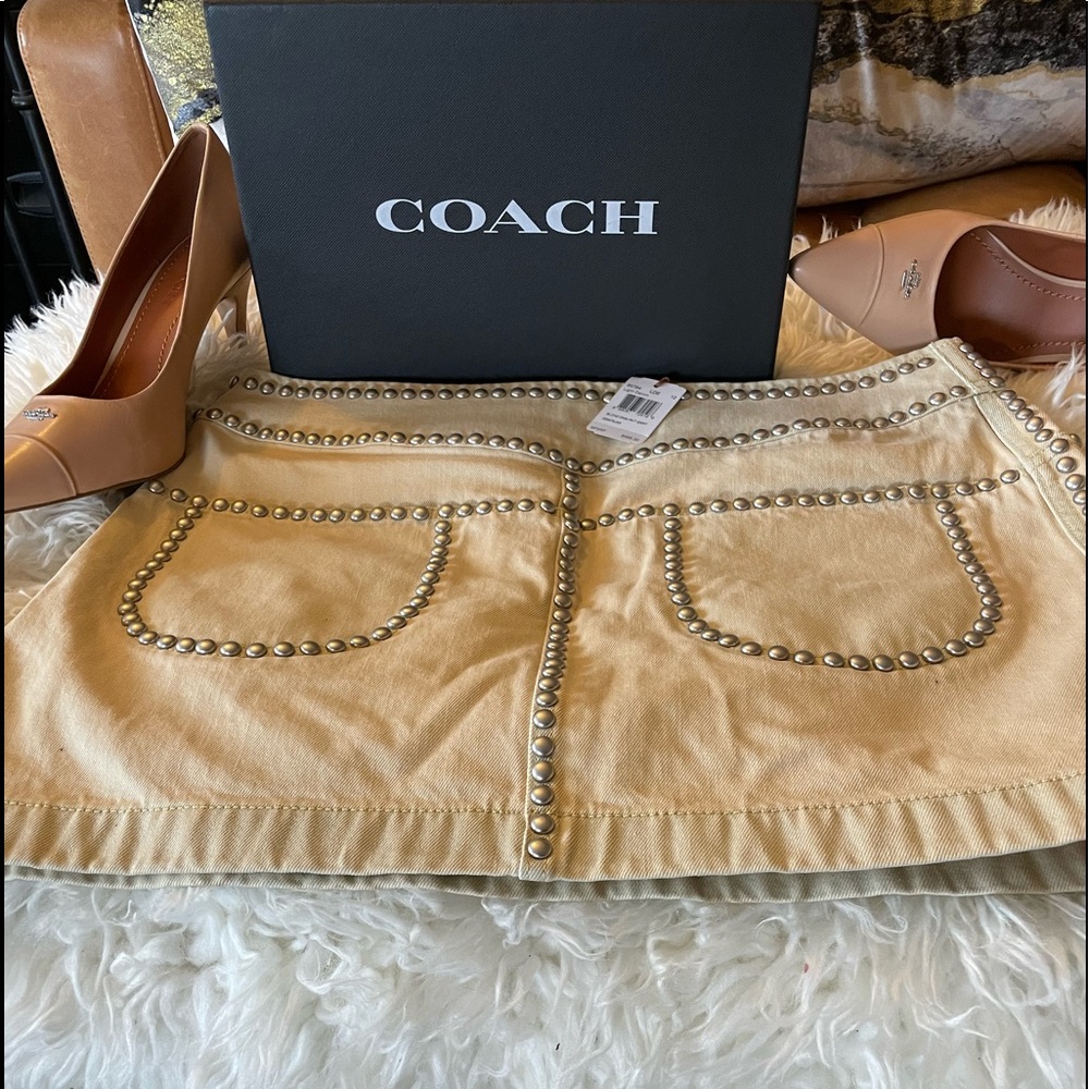 NWT COACH STUDDED LIGHT DENIM MINI SKIRT SIZE 12